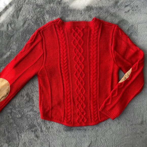 Red Sweater w/ Faux Suede Elbow Patches - Picture 2 of 3